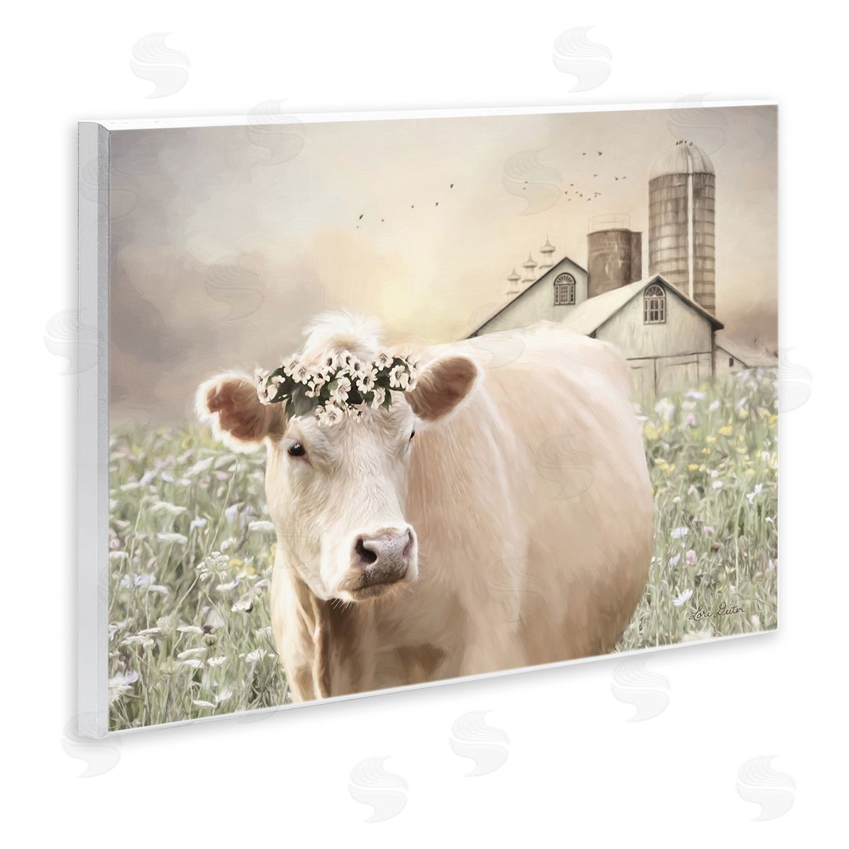 Lori Deiter Realistic Cow Floral Crown Tranquil Farm Field