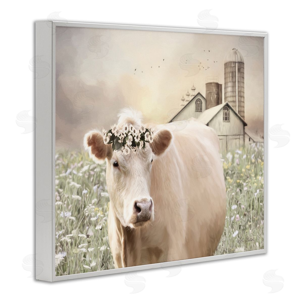 Lori Deiter Realistic Cow Floral Crown Tranquil Farm Field