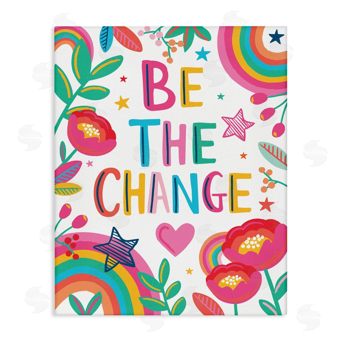 Lisa Perry Whitebutton Be The Change Phrase Rainbow Stars and Flowers
