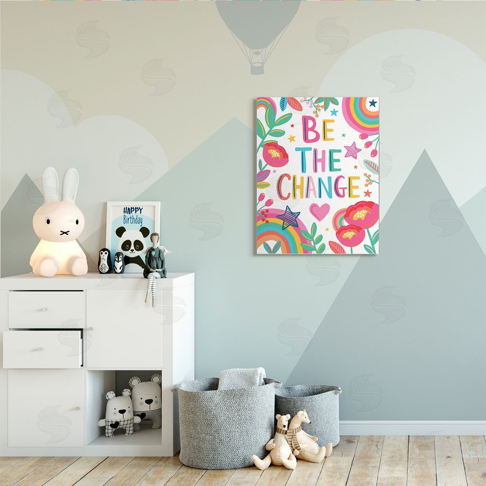 Lisa Perry Whitebutton Be The Change Phrase Rainbow Stars and Flowers