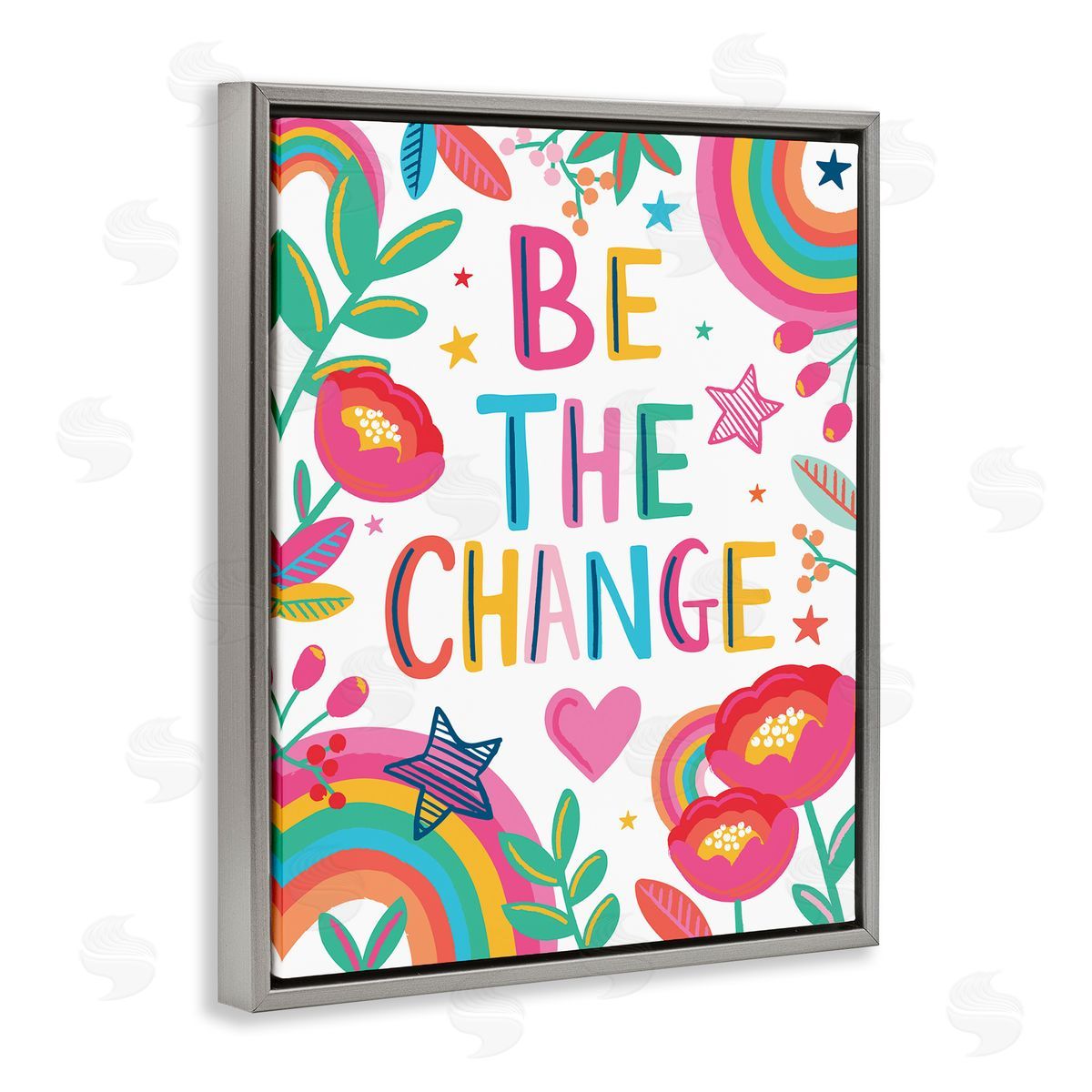 Lisa Perry Whitebutton Be The Change Phrase Rainbow Stars and Flowers