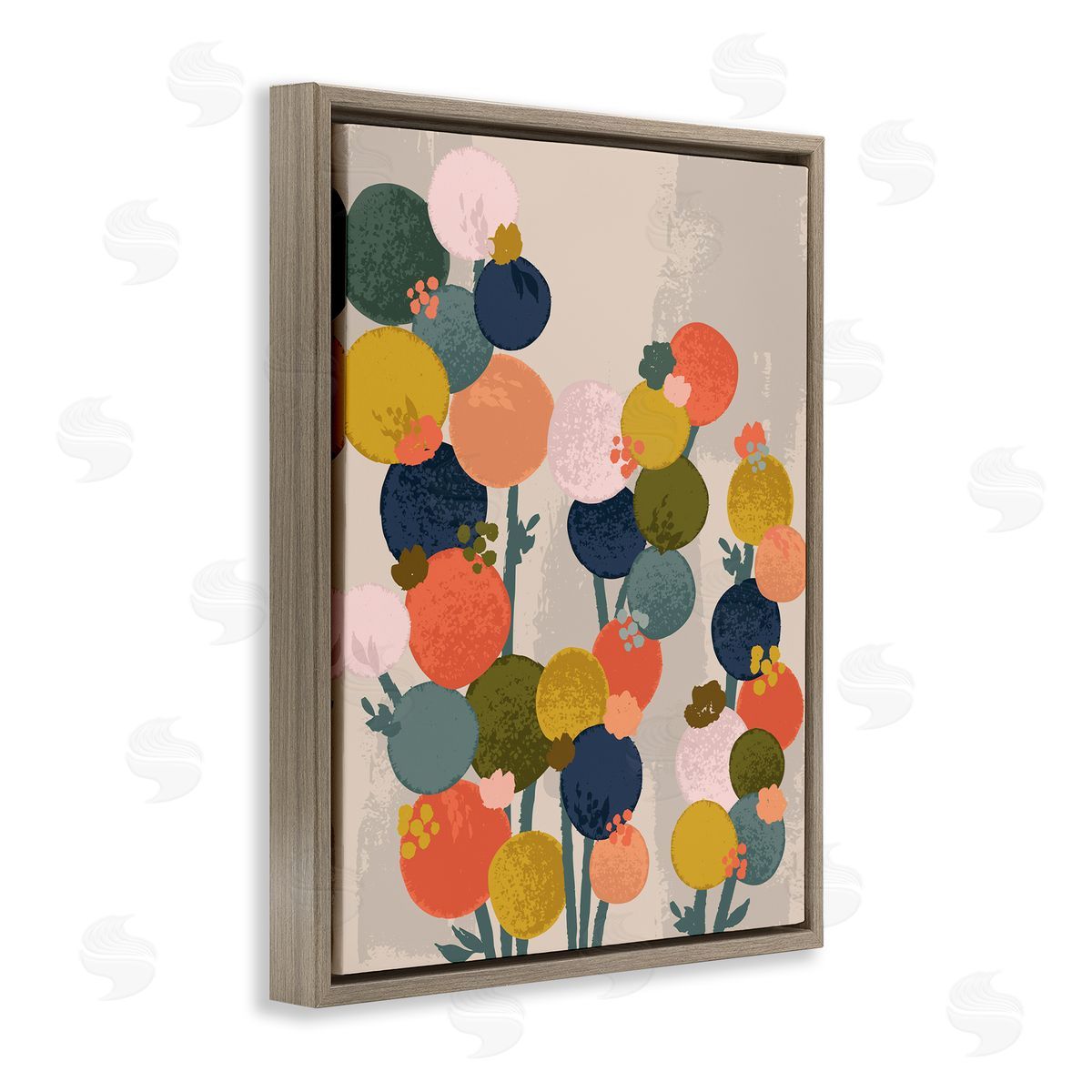 Lisa Perry Whitebutton Organic Shape Flowers Circular Distressed Pattern