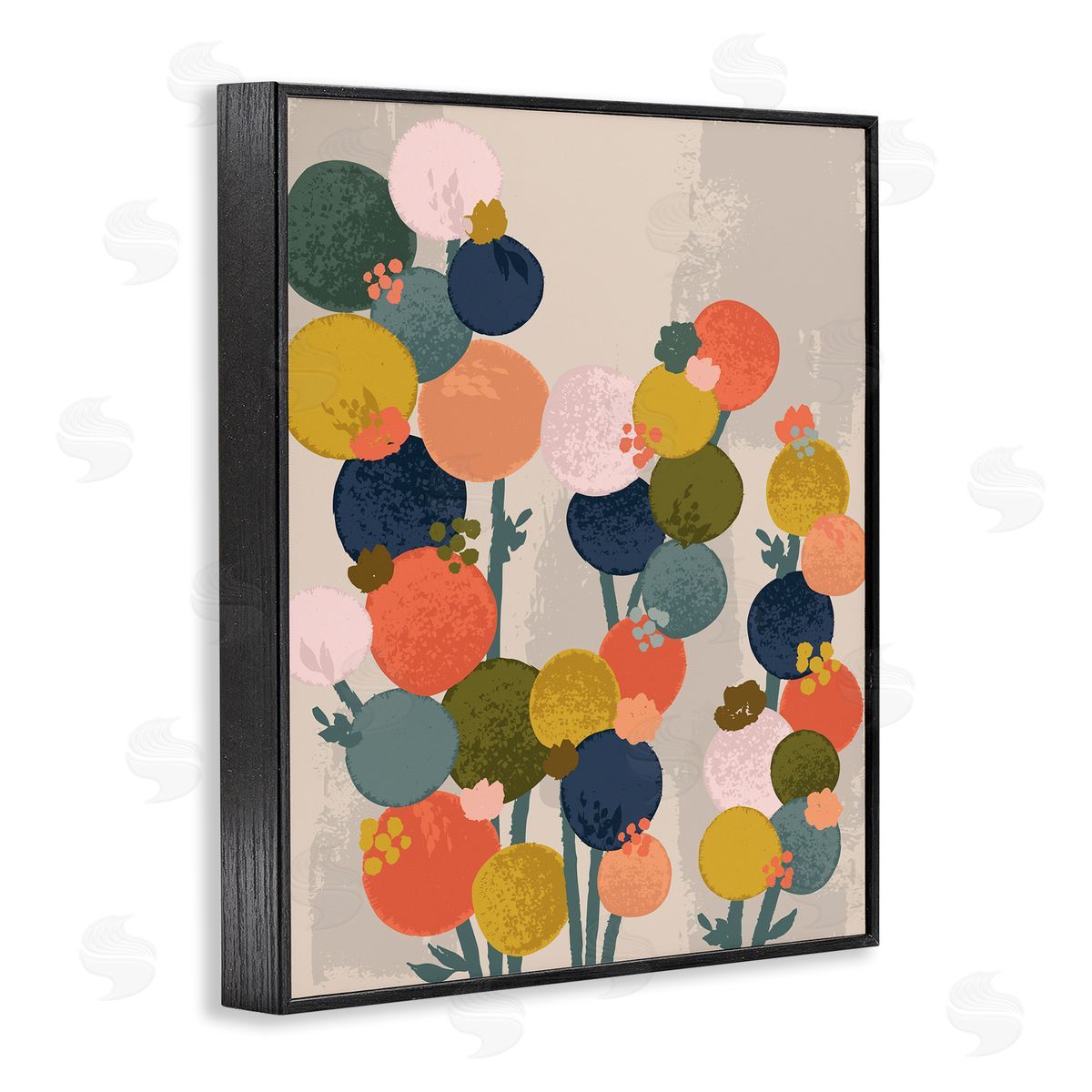 Lisa Perry Whitebutton Organic Shape Flowers Circular Distressed Pattern