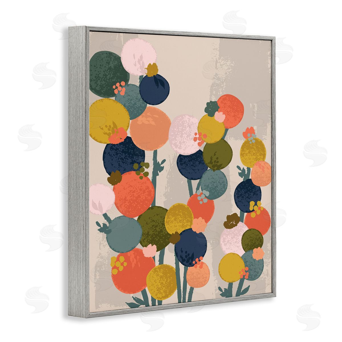 Lisa Perry Whitebutton Organic Shape Flowers Circular Distressed Pattern