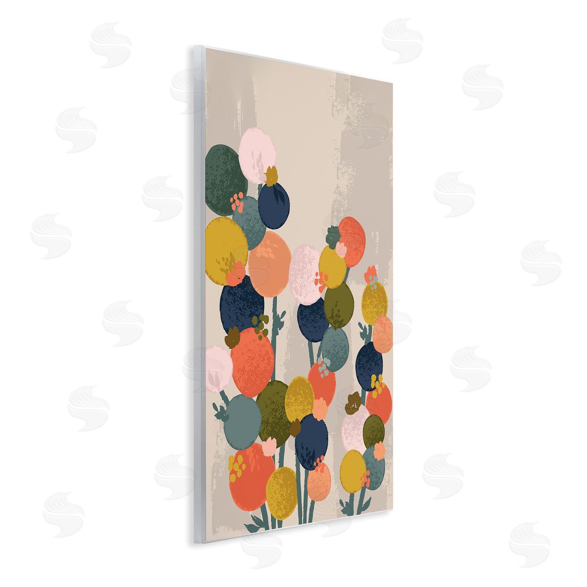 Lisa Perry Whitebutton Organic Shape Flowers Circular Distressed Pattern