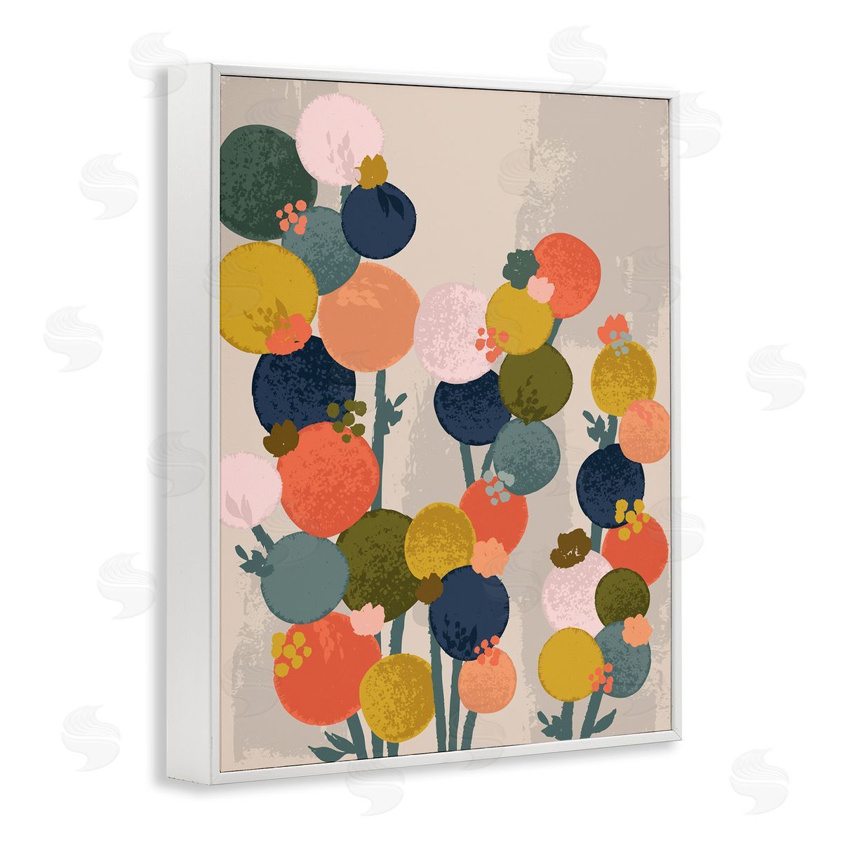 Lisa Perry Whitebutton Organic Shape Flowers Circular Distressed Pattern