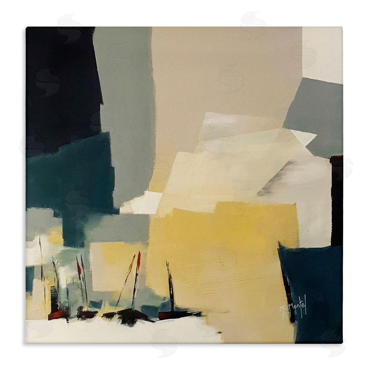 Fanou Montel Chaotic After Storm Inspired Abstraction Blue Yellow Stretched Canvas Wall Art Print