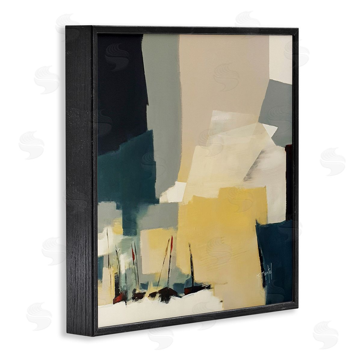 Fanou Montel Chaotic After Storm Inspired Abstraction Blue Yellow Black Framed Glicee Wall Art Print