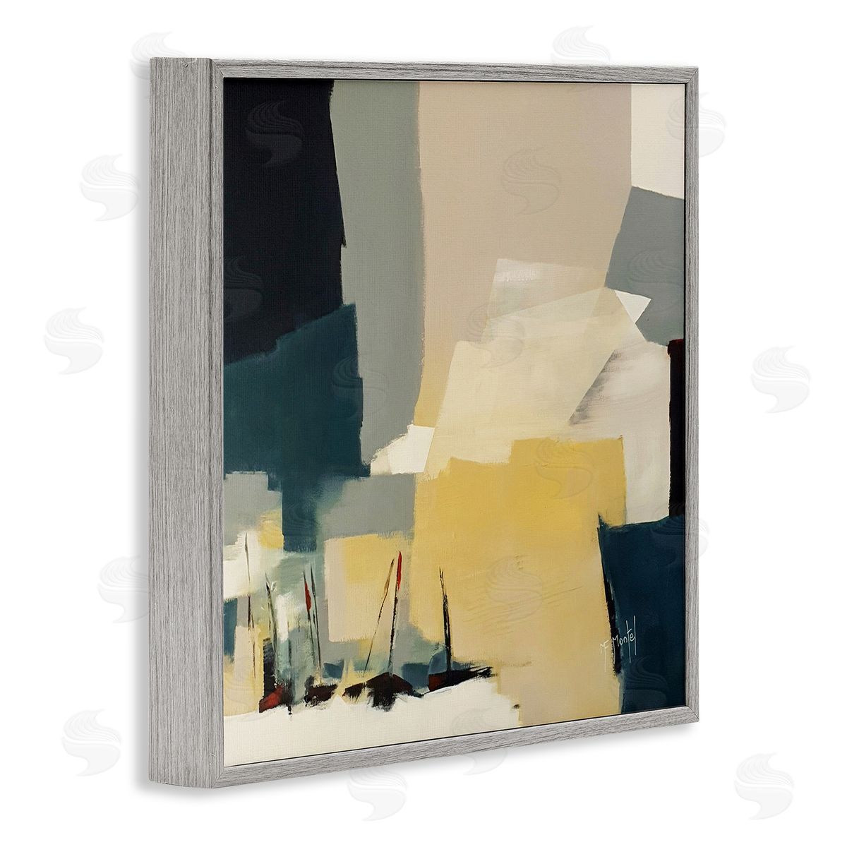 Fanou Montel Chaotic After Storm Inspired Abstraction Blue Yellow Gray Framed Glicee Wall Art Print