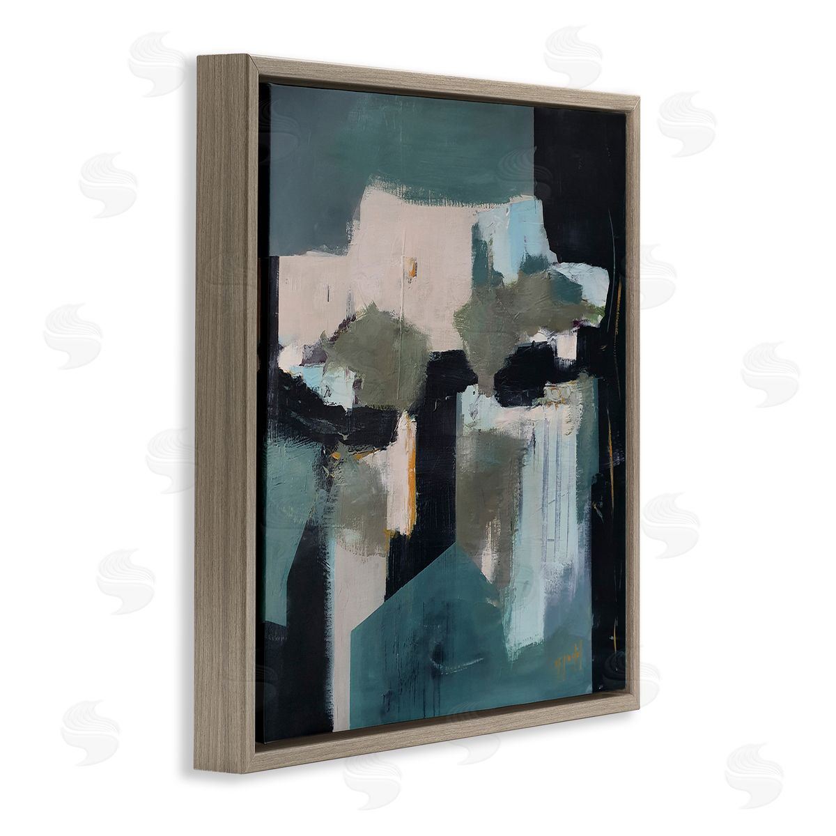 Fanou Montel Always A Light Montel Abstract Shapes Blue Brown Floating Frame Canvas Wall Art Print