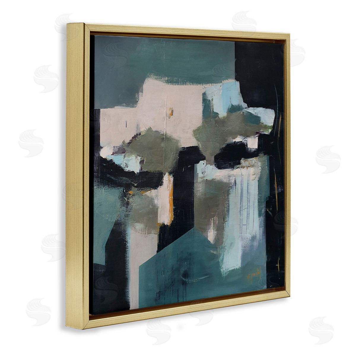 Fanou Montel Always A Light Montel Abstract Shapes Blue Gold Floating Frame Canvas Wall Art Print