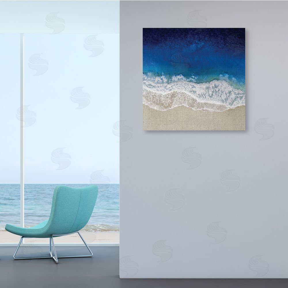 Maggie Olsen Clear Blue Ocean Tropical Beach Aerial View Canvas Wall Art in Room