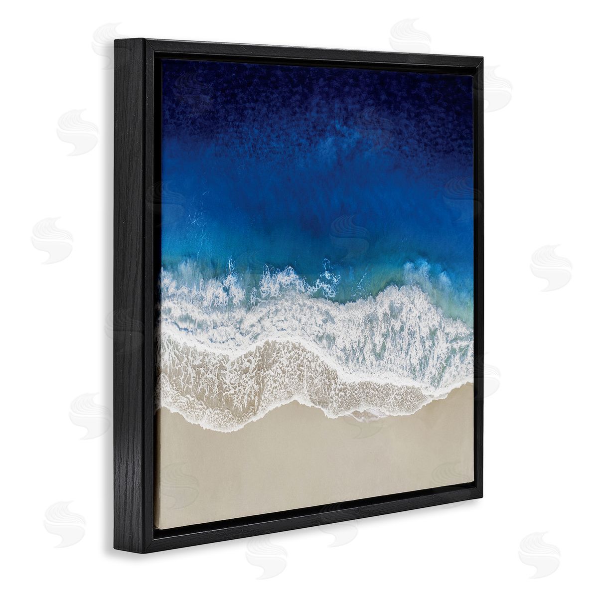 Maggie Olsen Clear Blue Ocean Tropical Beach Aerial View Black Floating Frame Canvas Wall Art Print