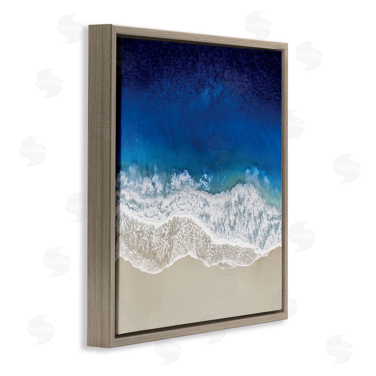 Maggie Olsen Clear Blue Ocean Tropical Beach Aerial View Brown Floating Frame Canvas Wall Art Print