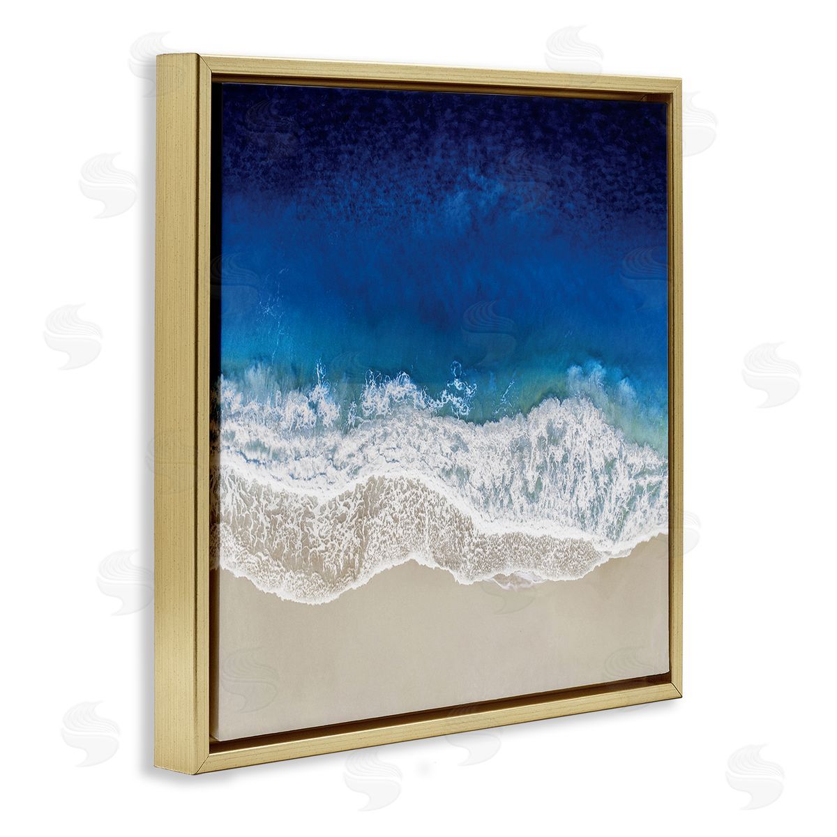 Maggie Olsen Clear Blue Ocean Tropical Beach Aerial View Gold Floating Frame Canvas Wall Art Print