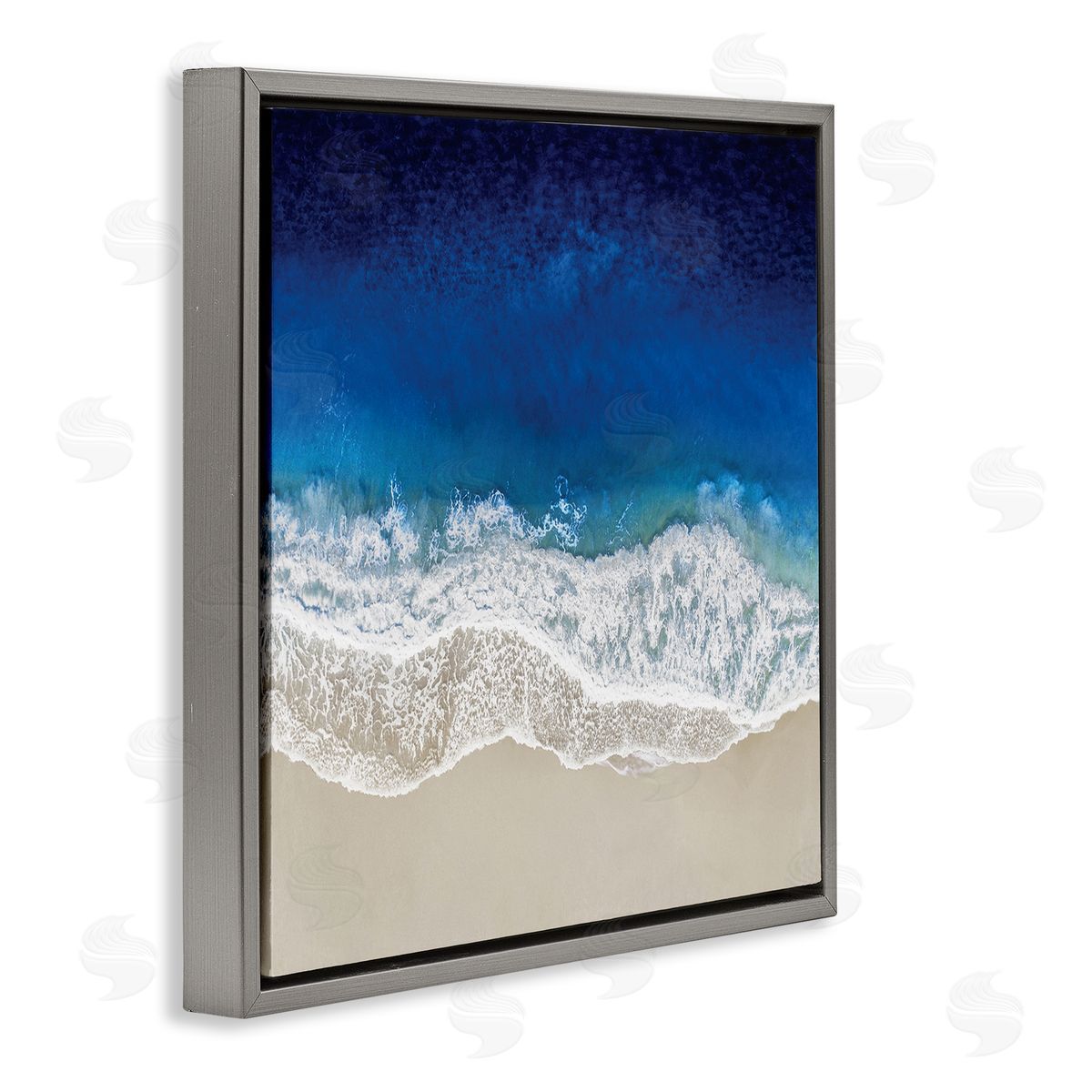 Maggie Olsen Clear Blue Ocean Tropical Beach Aerial View Gray Floating Frame Canvas Wall Art Print