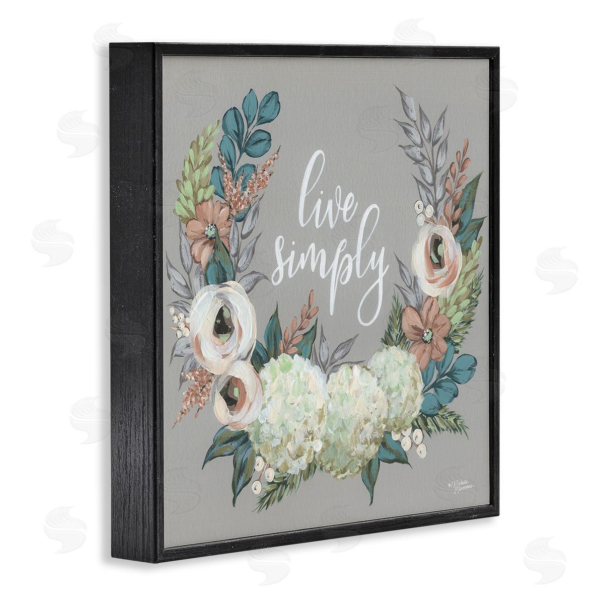 Michele Norman Live Simply Sentiment Blooming Flower Wreath Black Framed Glicee Wall Art Print