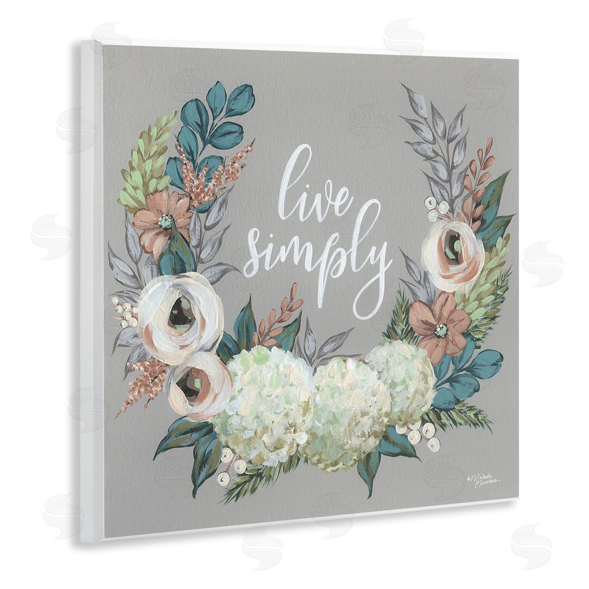 Michele Norman Live Simply Sentiment Blooming Flower Wreath Wooden Wall Plaque Art Print