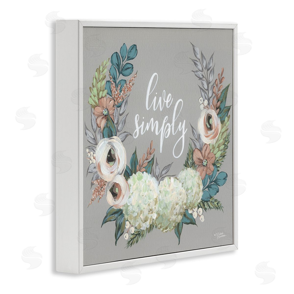 Michele Norman Live Simply Sentiment Blooming Flower Wreath White Framed Glicee Wall Art Print