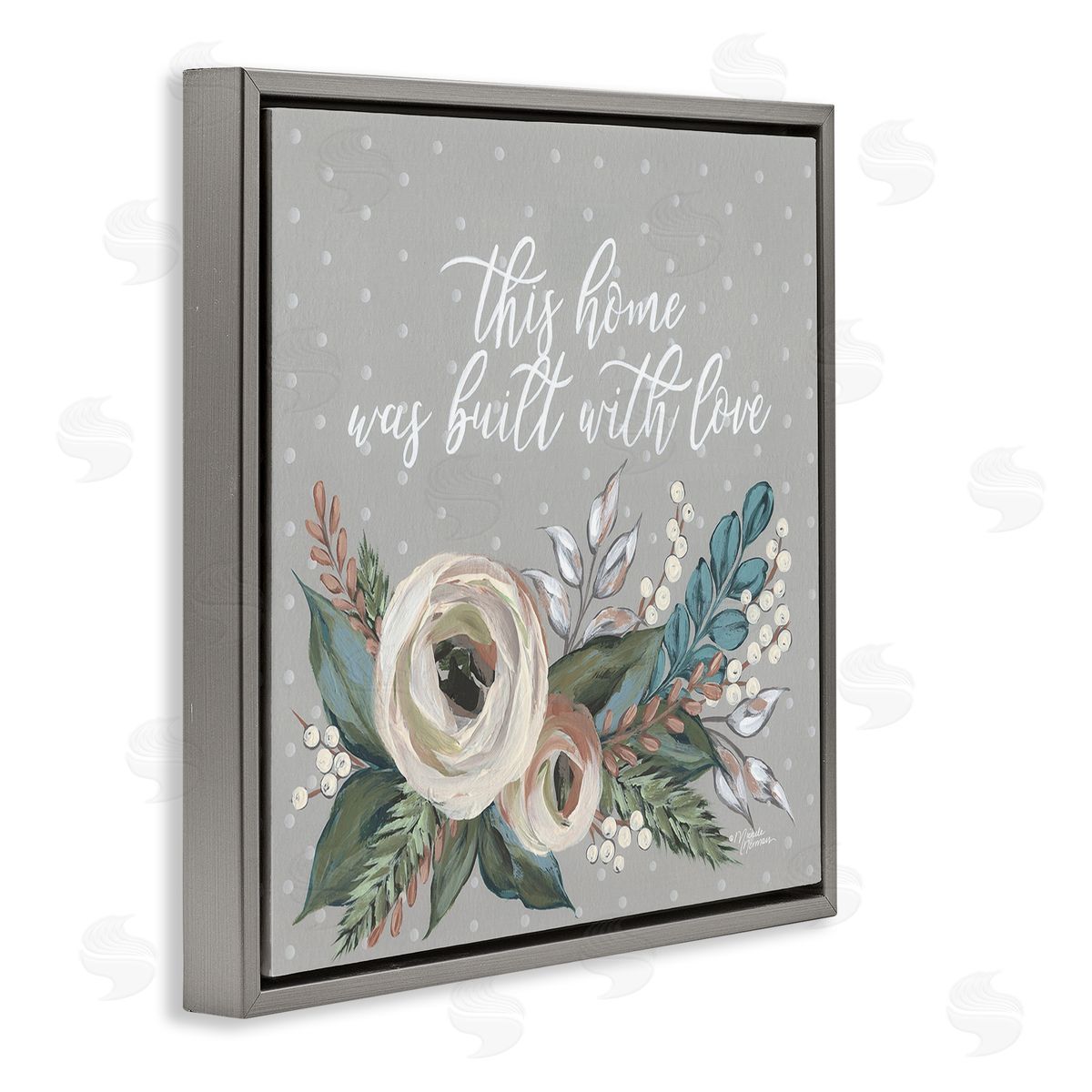 Michele Norman Home Built With Love Quote Assorted Bouquet Gray Floating Frame Canvas Wall Art Print