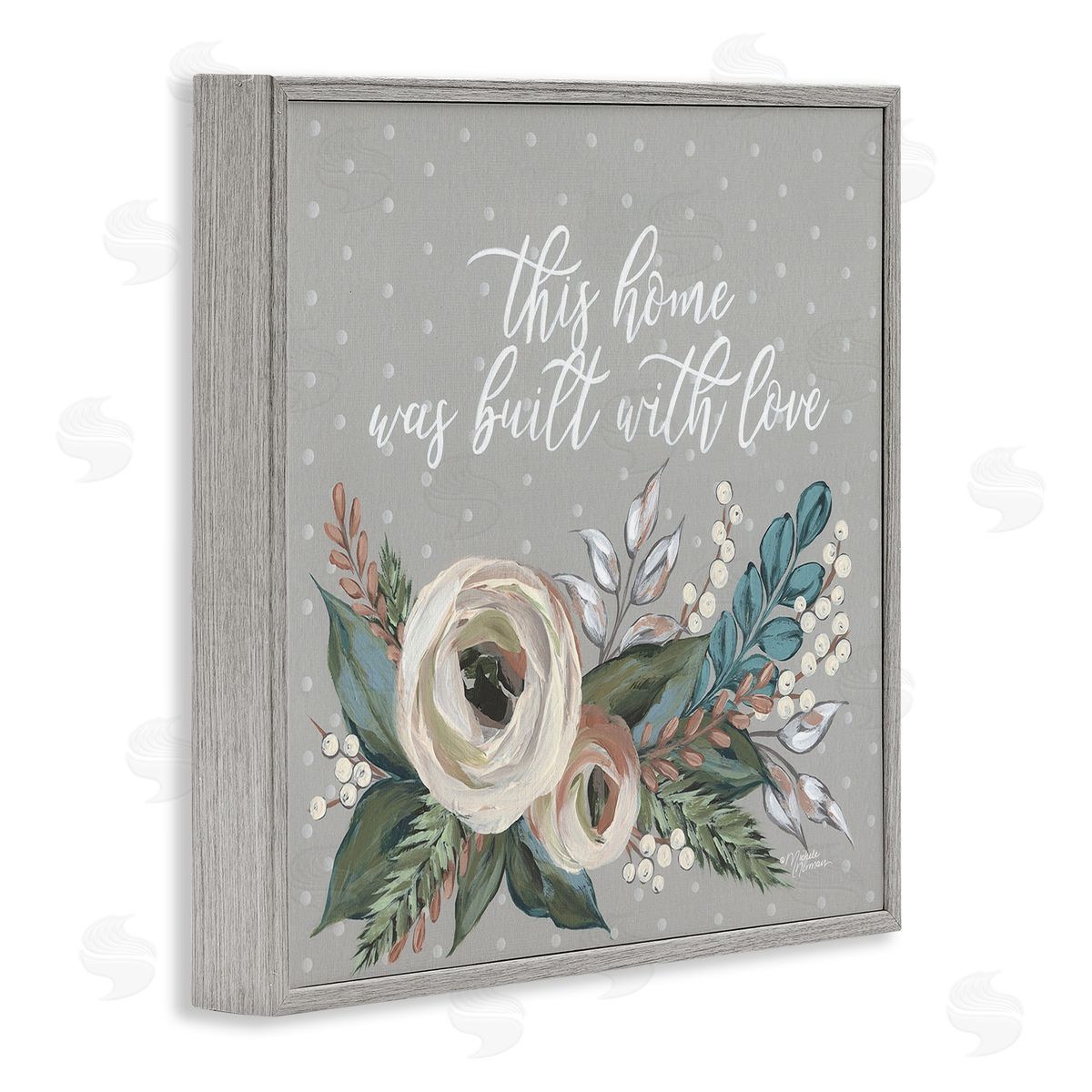 Michele Norman Home Built With Love Quote Assorted Bouquet Gray Framed Glicee Wall Art Print