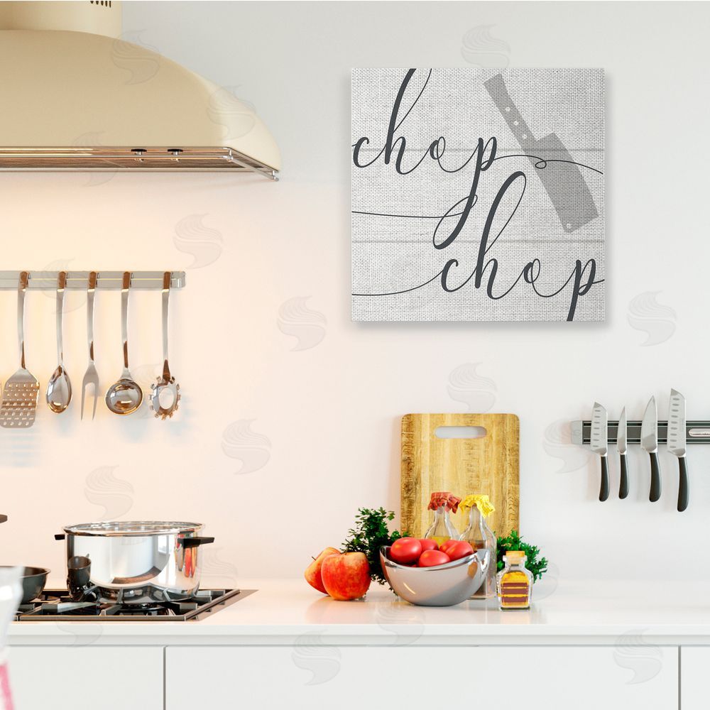 Stupell Studio Kitchen Chop Phrase Butcher Knife Plank Style Pattern Canvas Wall Art in Room