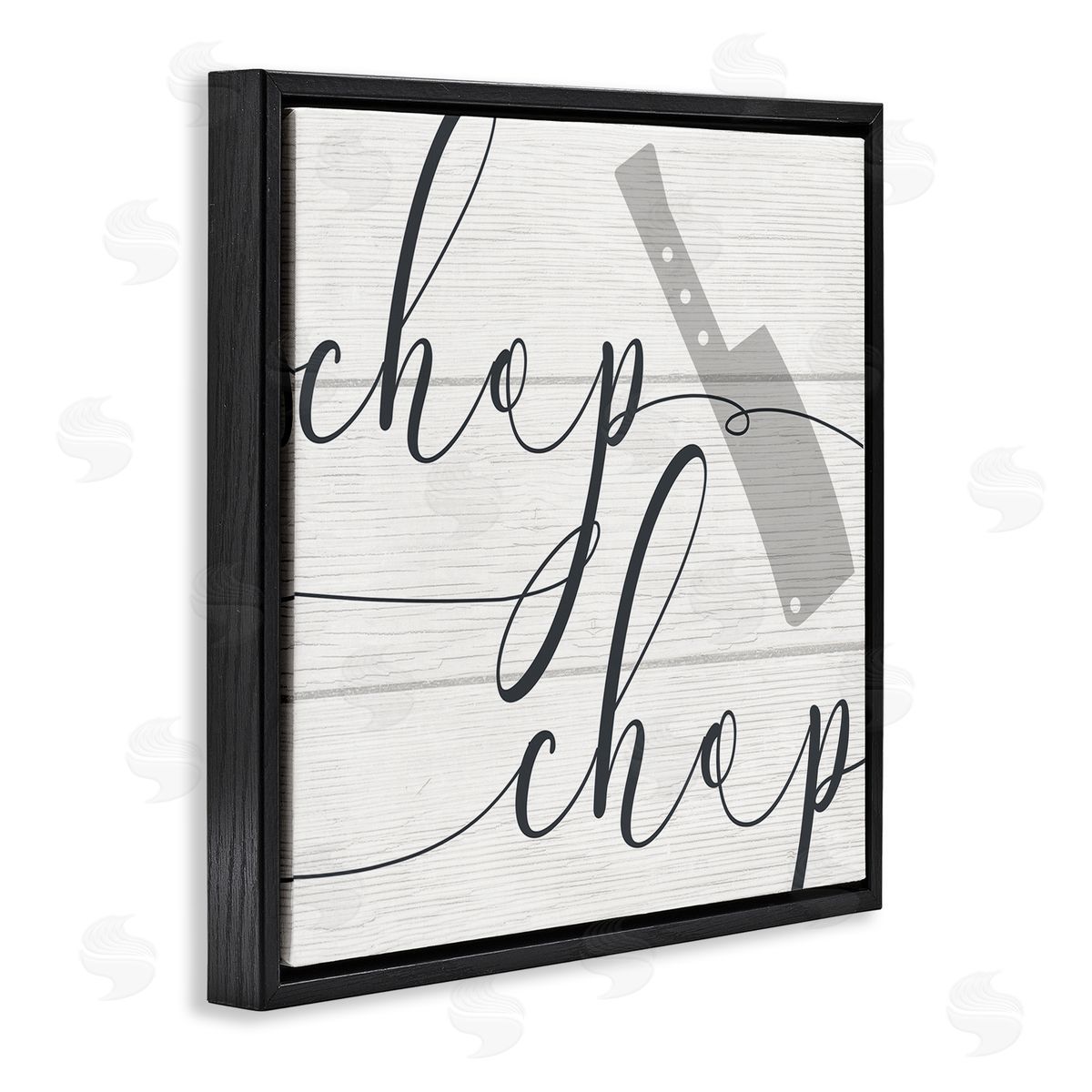 Stupell Studio Kitchen Chop Phrase Butcher Knife Plank Style Pattern Black Floating Frame Canvas Wall Art Print