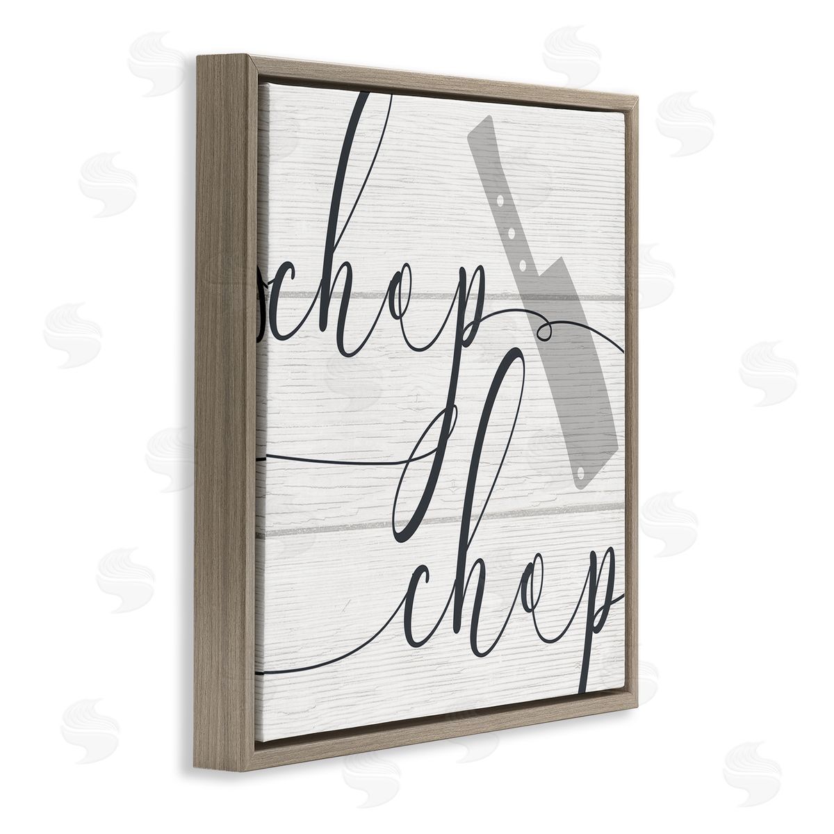 Stupell Studio Kitchen Chop Phrase Butcher Knife Plank Style Pattern Brown Floating Frame Canvas Wall Art Print