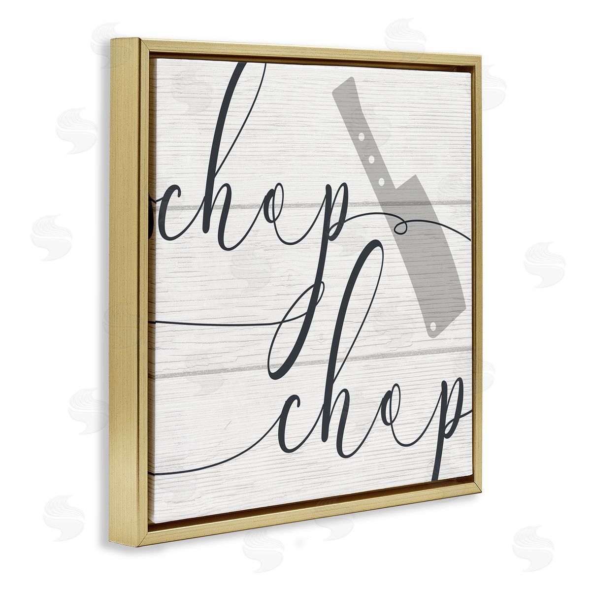 Stupell Studio Kitchen Chop Phrase Butcher Knife Plank Style Pattern Gold Floating Frame Canvas Wall Art Print