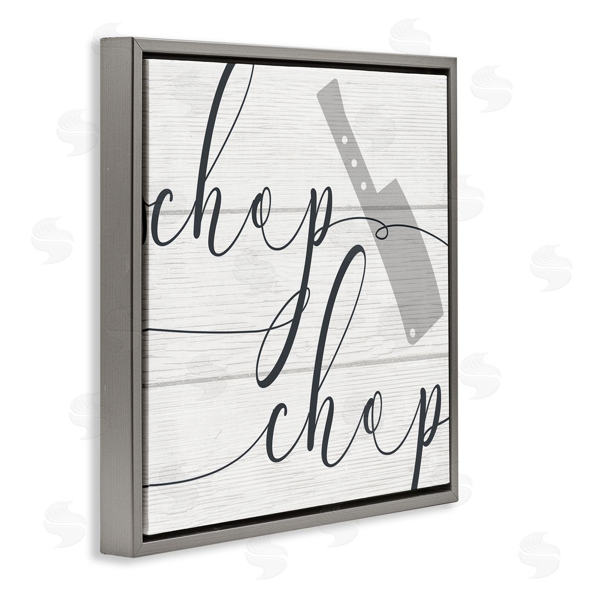 Stupell Studio Kitchen Chop Phrase Butcher Knife Plank Style Pattern Gray Floating Frame Canvas Wall Art Print