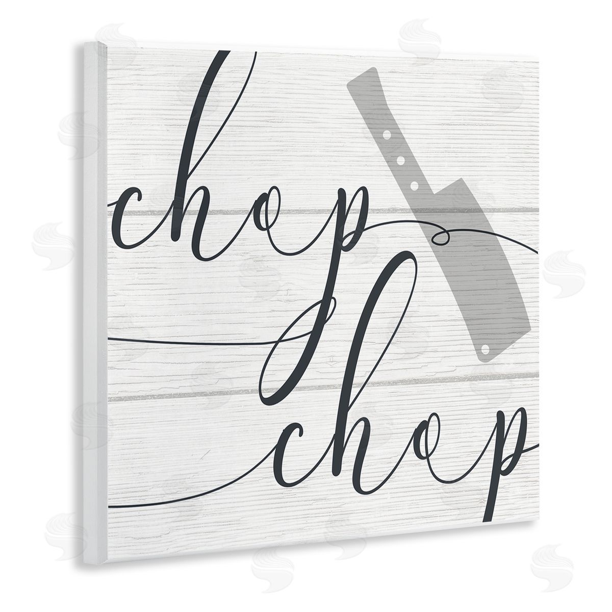 Stupell Studio Kitchen Chop Phrase Butcher Knife Plank Style Pattern Wooden Wall Plaque Art Print