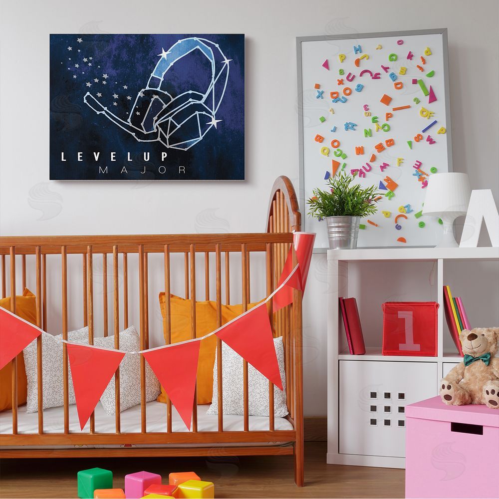 Stupell Studio Level Up Major Gaming Quote Space Stars Headset