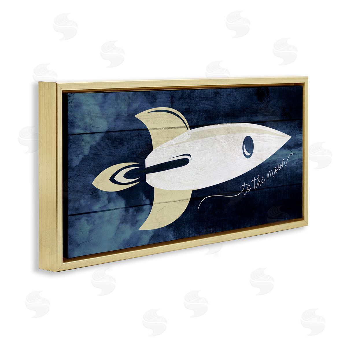 Stupell Studio To The Moon Phrase Rustic Space Ship Blue