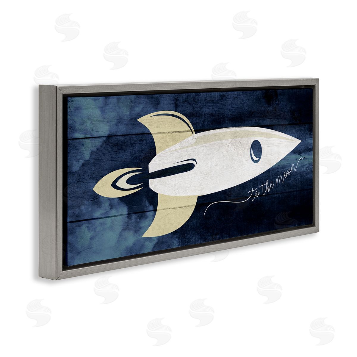 Stupell Studio To The Moon Phrase Rustic Space Ship Blue