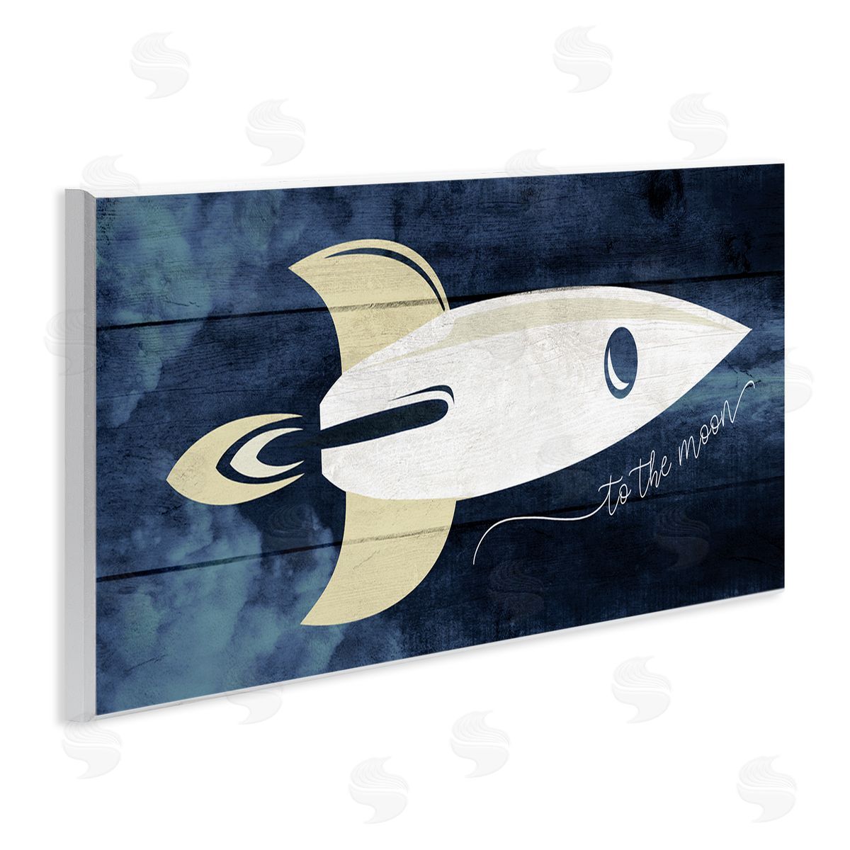 Stupell Studio To The Moon Phrase Rustic Space Ship Blue