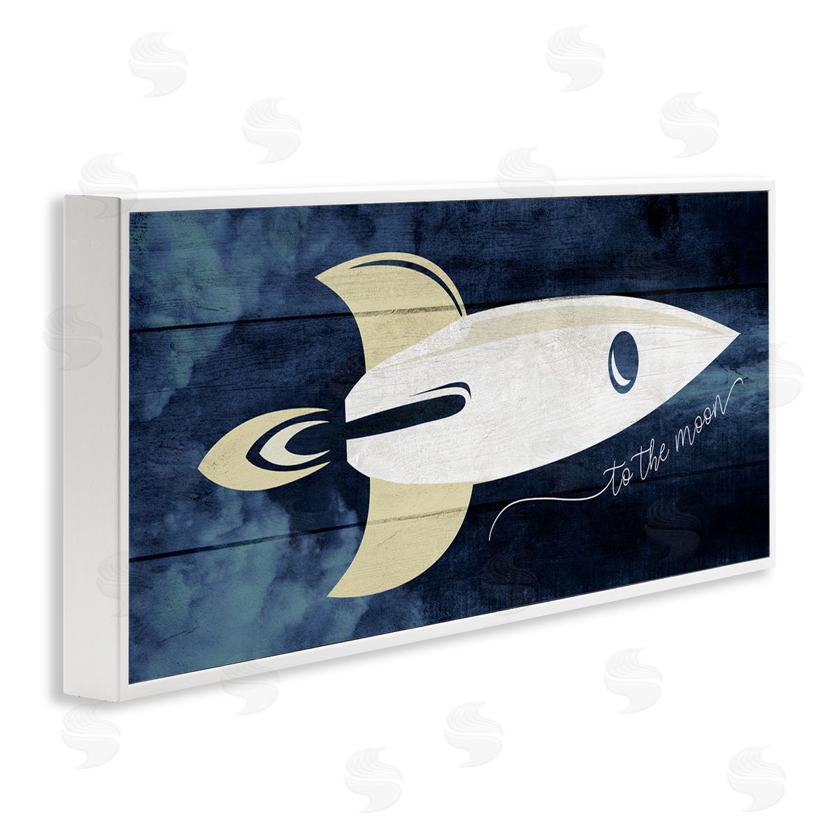 Stupell Studio To The Moon Phrase Rustic Space Ship Blue