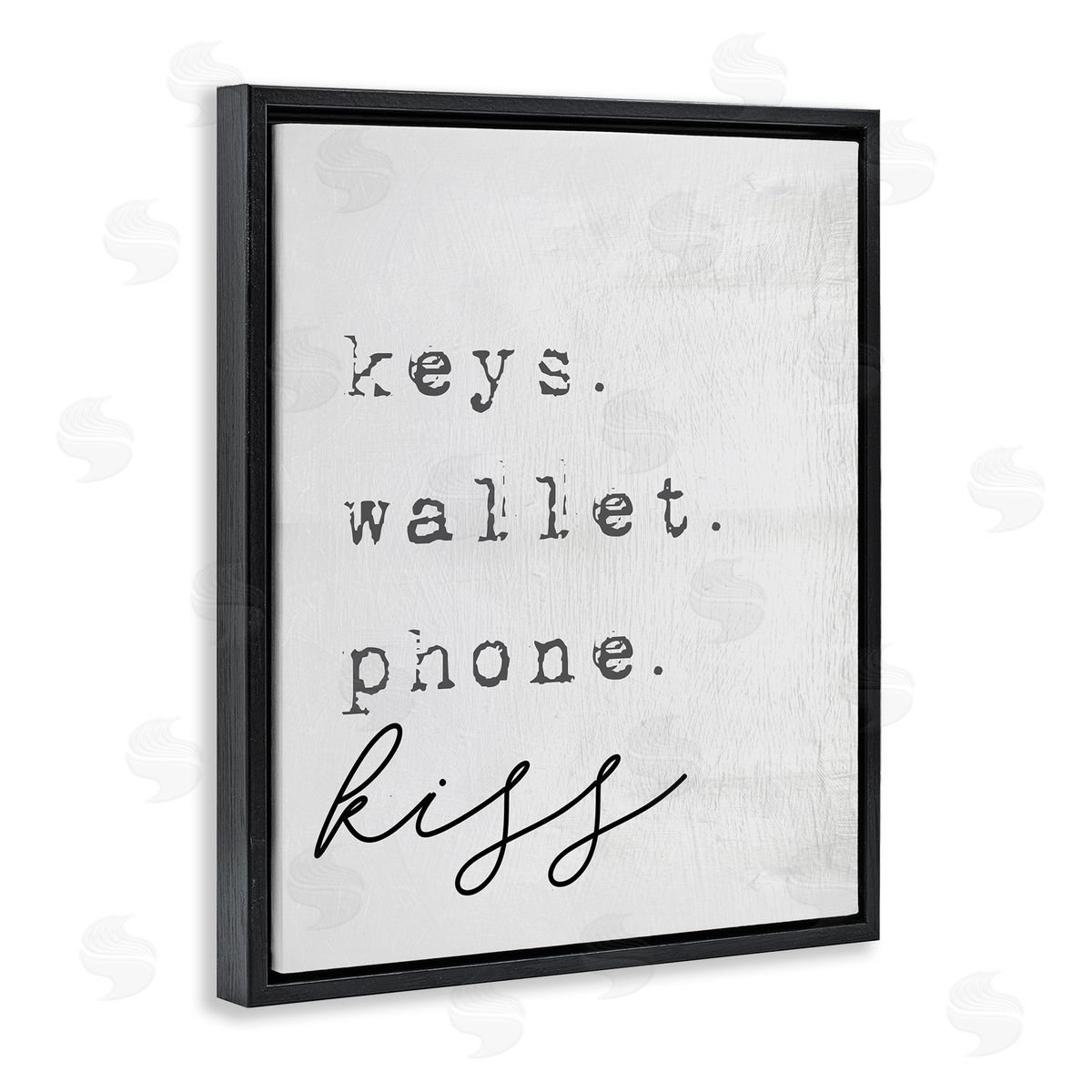 Stupell Studio Keys Wallet Phone Kiss Phrase Distressed Typewriter