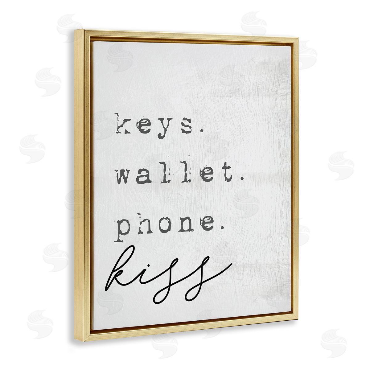 Stupell Studio Keys Wallet Phone Kiss Phrase Distressed Typewriter