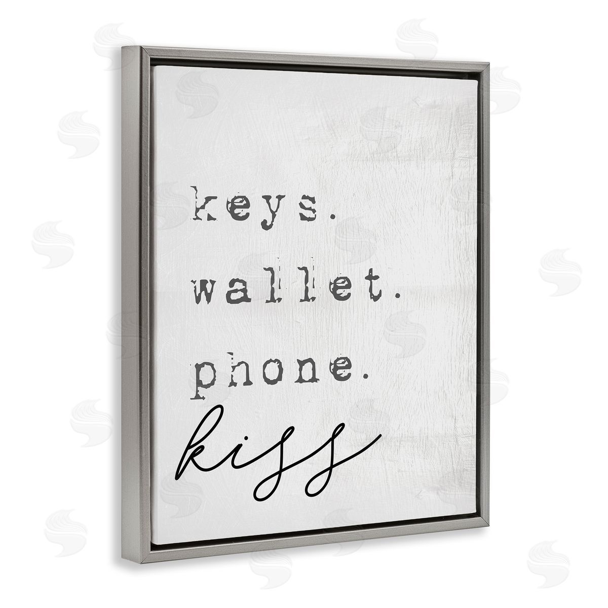 Stupell Studio Keys Wallet Phone Kiss Phrase Distressed Typewriter