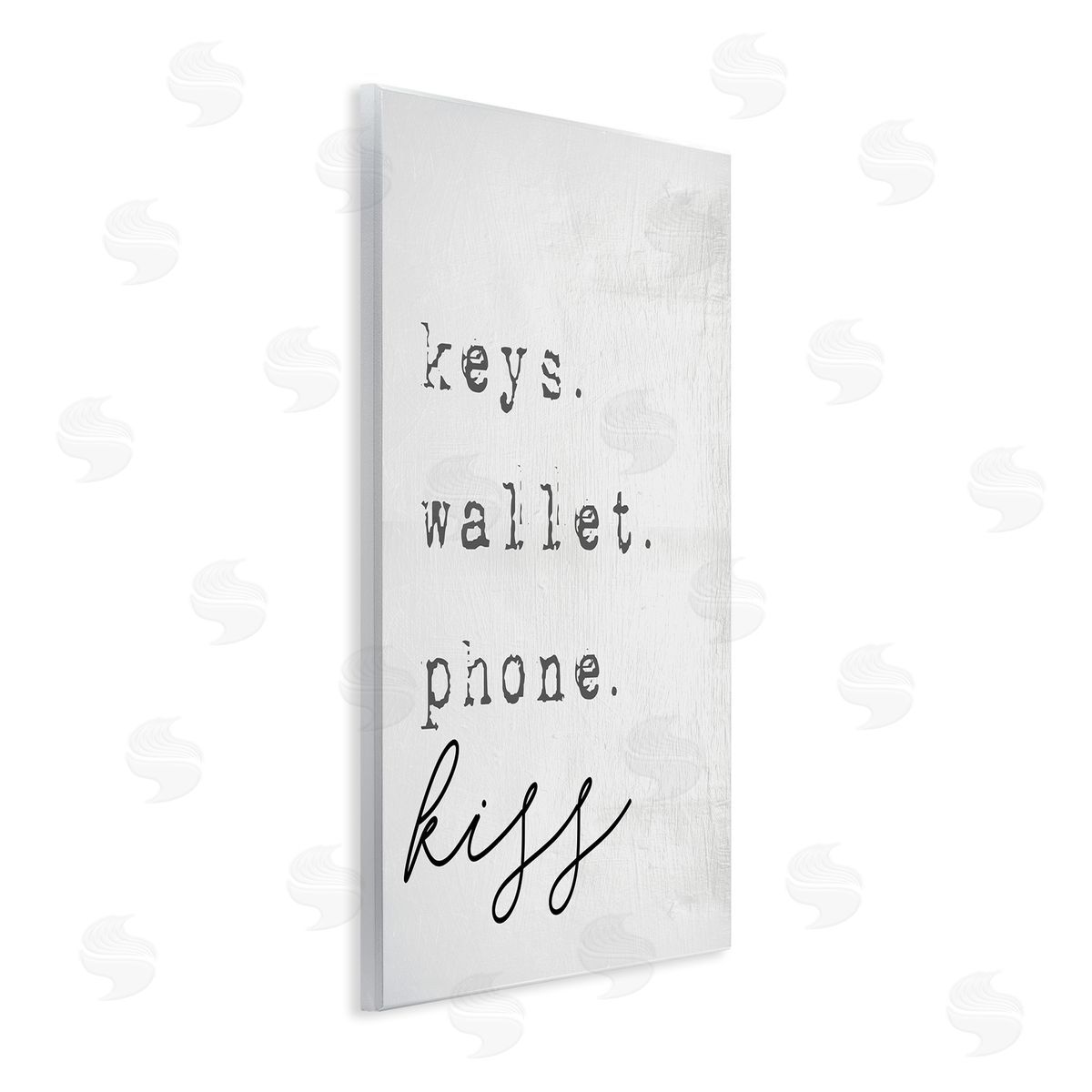 Stupell Studio Keys Wallet Phone Kiss Phrase Distressed Typewriter