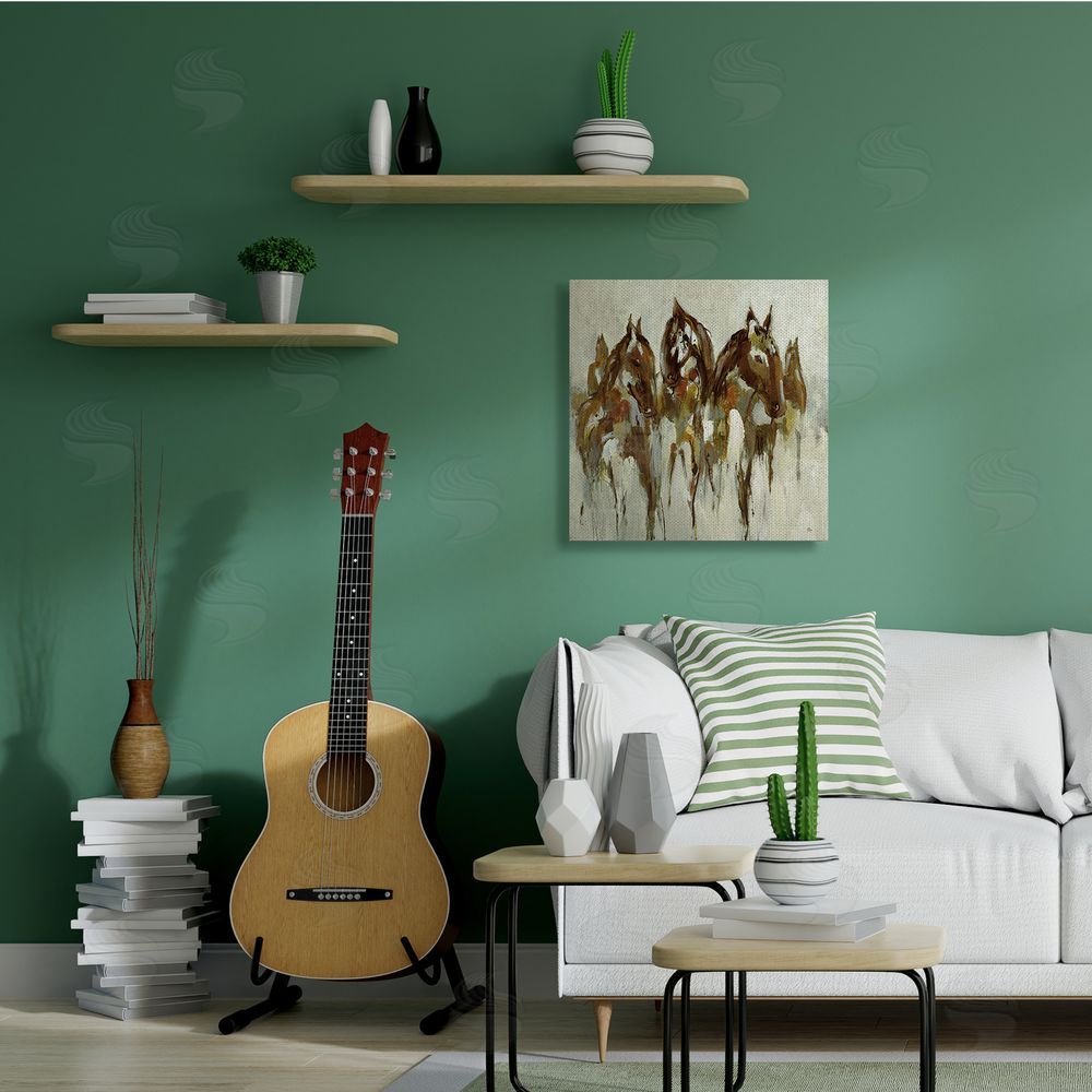 Lisa Ridgers Herd of Horses Galloping Rustic Earth Tones Canvas Wall Art in Room