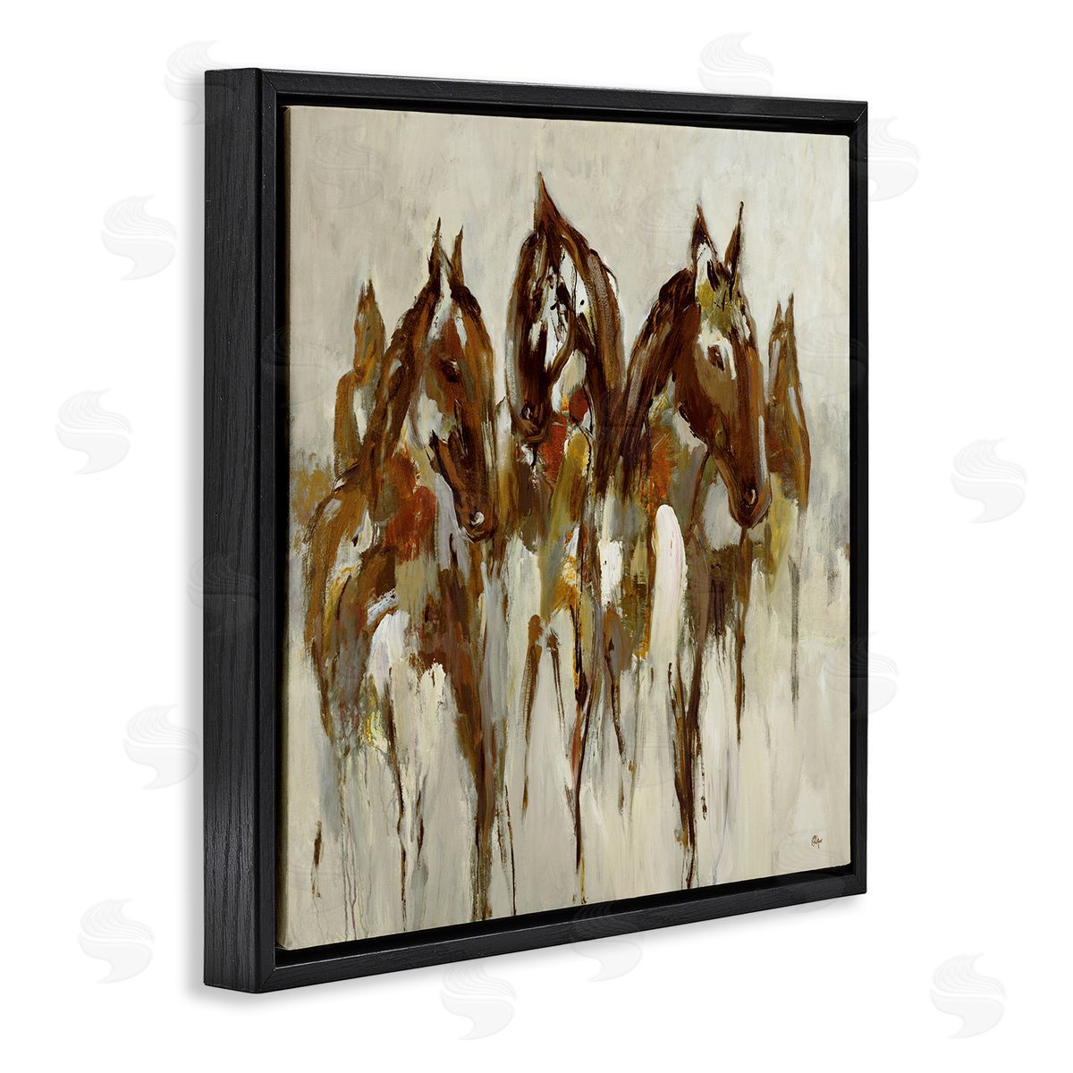 Lisa Ridgers Herd of Horses Galloping Rustic Earth Tones Black Floating Frame Canvas Wall Art Print