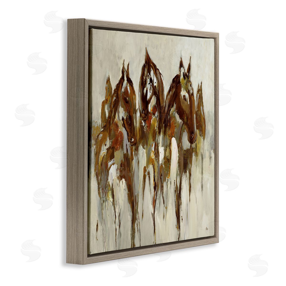 Lisa Ridgers Herd of Horses Galloping Rustic Earth Tones Brown Floating Frame Canvas Wall Art Print
