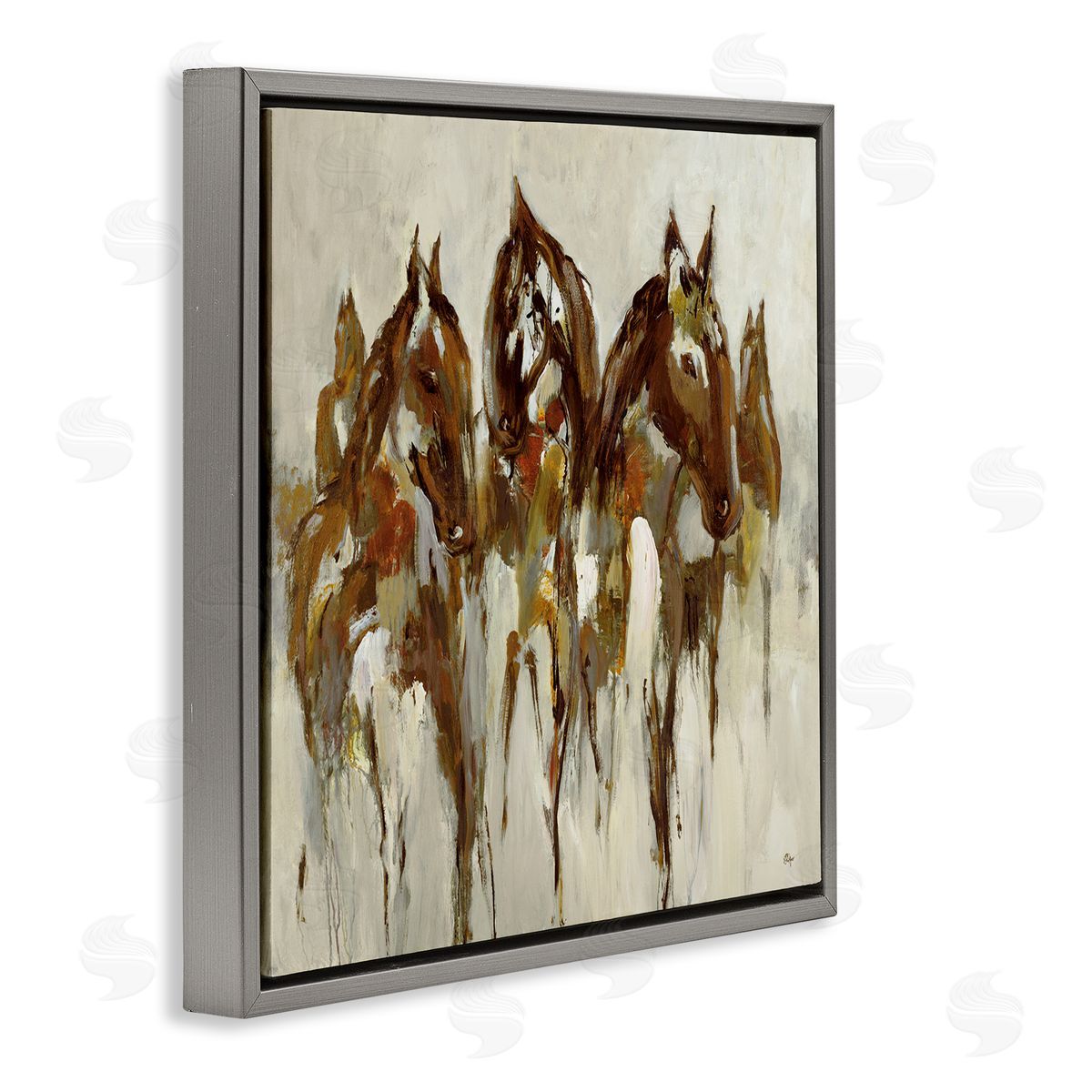 Lisa Ridgers Herd of Horses Galloping Rustic Earth Tones Gray Floating Frame Canvas Wall Art Print