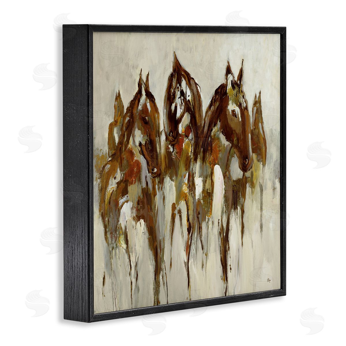 Lisa Ridgers Herd of Horses Galloping Rustic Earth Tones Black Framed Glicee Wall Art Print