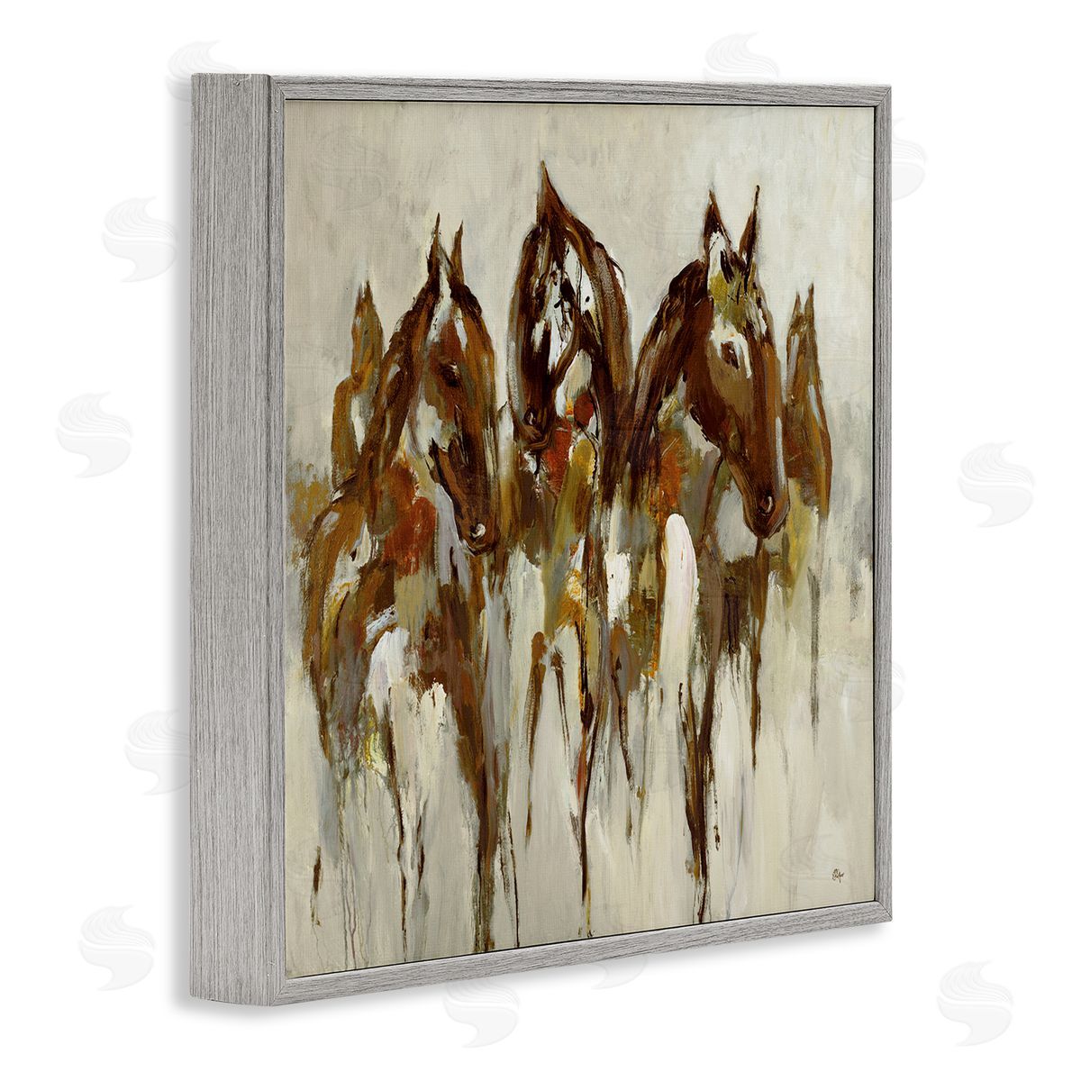 Lisa Ridgers Herd of Horses Galloping Rustic Earth Tones Gray Framed Glicee Wall Art Print