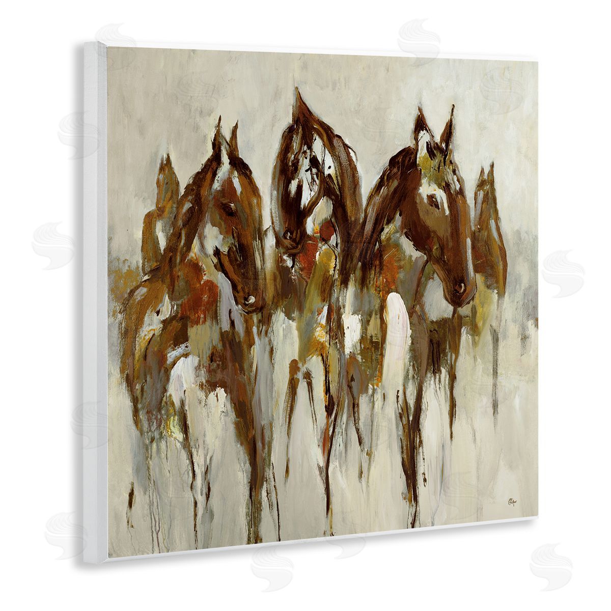 Lisa Ridgers Herd of Horses Galloping Rustic Earth Tones Wooden Wall Plaque Art Print