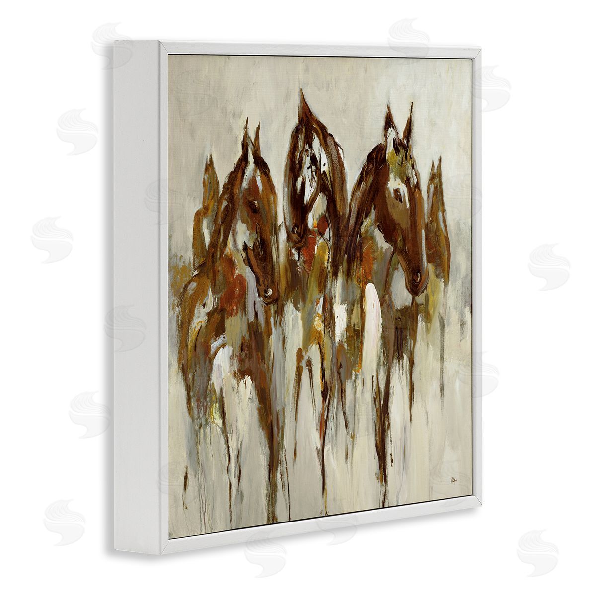 Lisa Ridgers Herd of Horses Galloping Rustic Earth Tones White Framed Glicee Wall Art Print