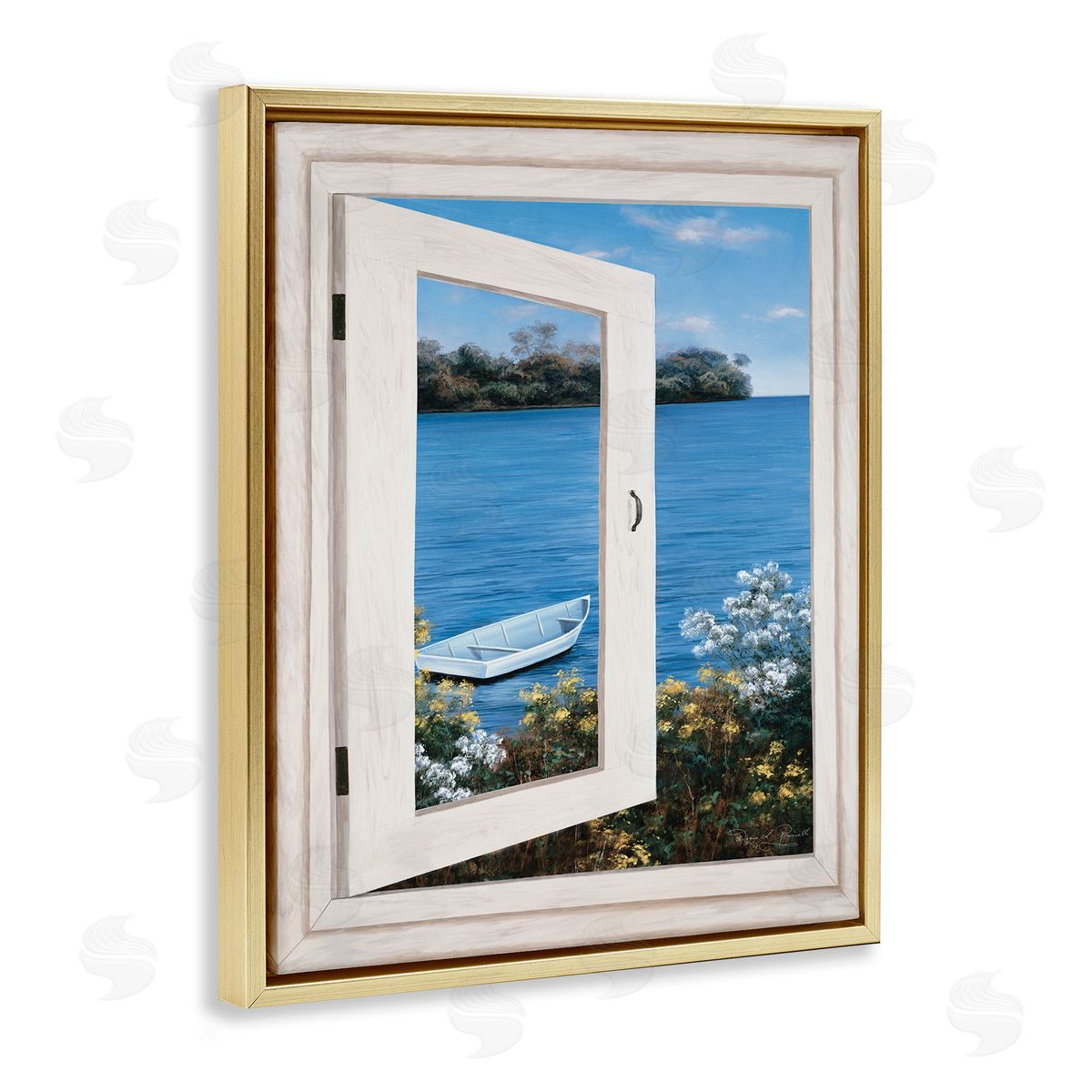 Diane Romanello Lakefr_sideont Window Charming Floral Island Boat
