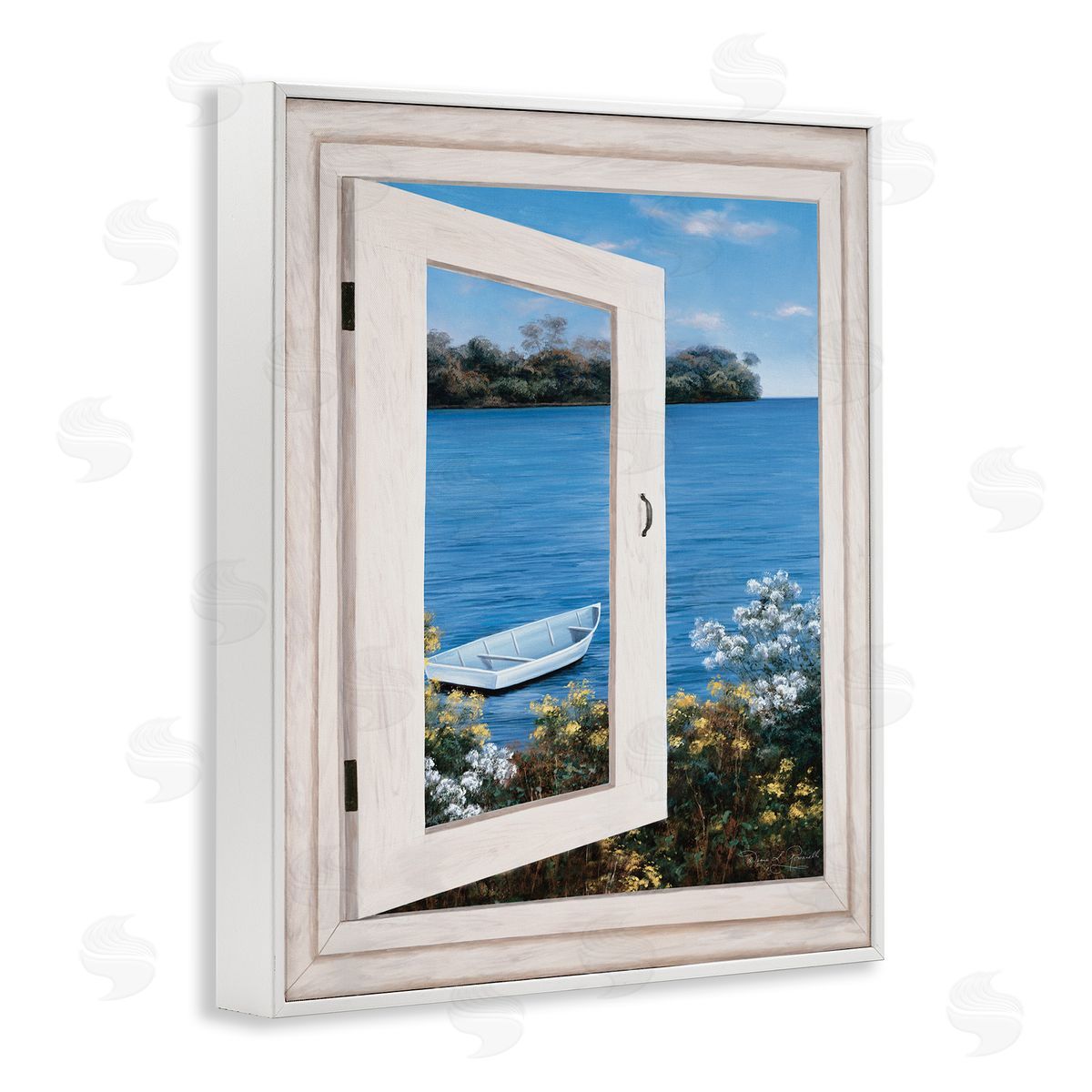 Diane Romanello Lakefr_sideont Window Charming Floral Island Boat